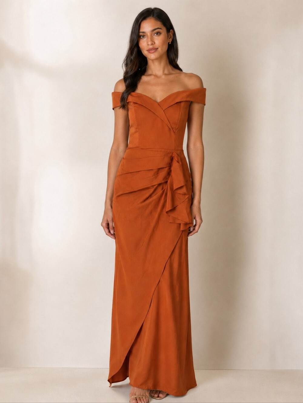 NWT Burnt Orange Ruffle Wedding Bridal Bridemaids Gala Formal Gown Dress Size 16